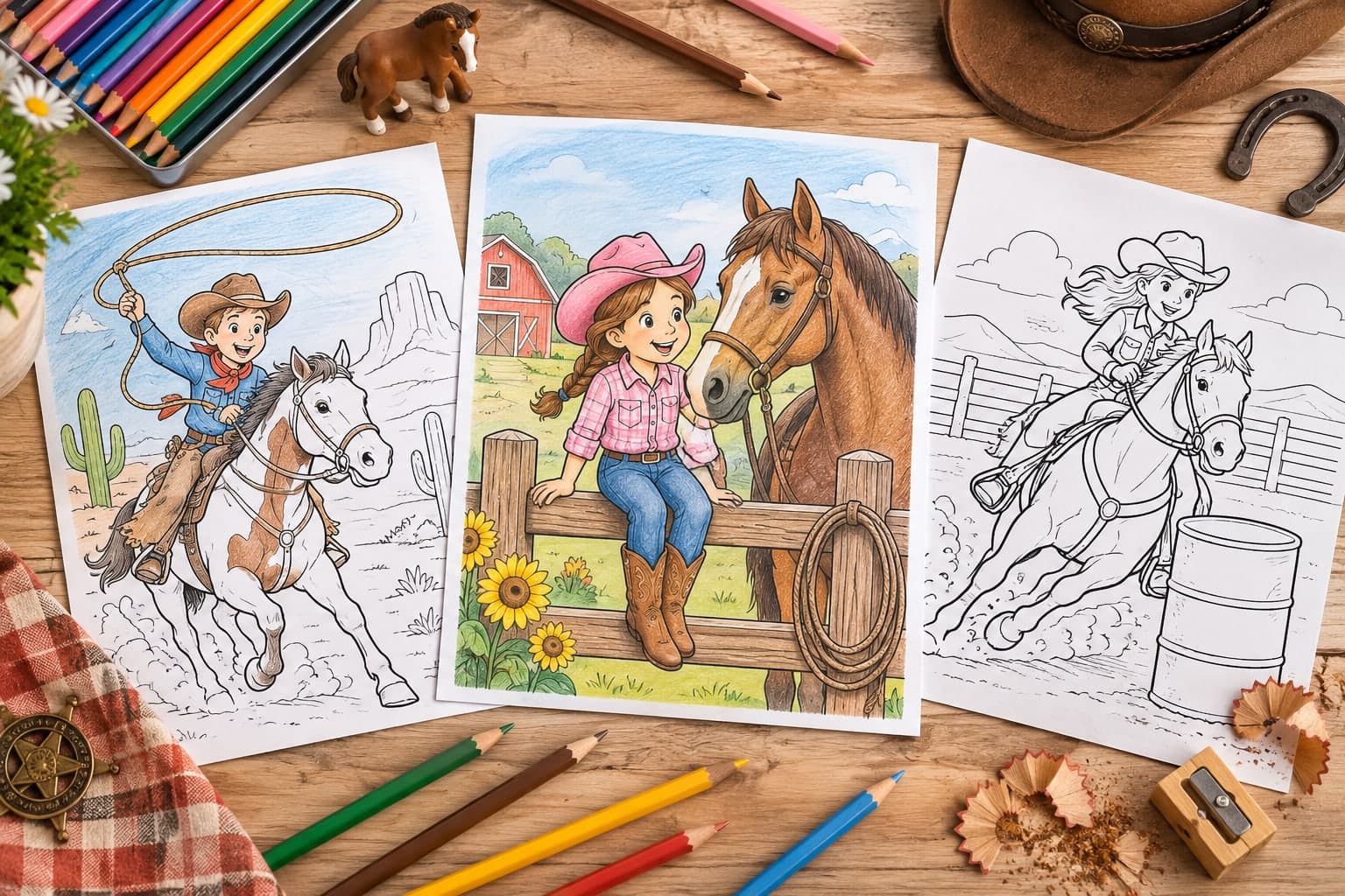Titelbild: Cowboy mit Pferd: Ausmalbilder vom Westernreiten
