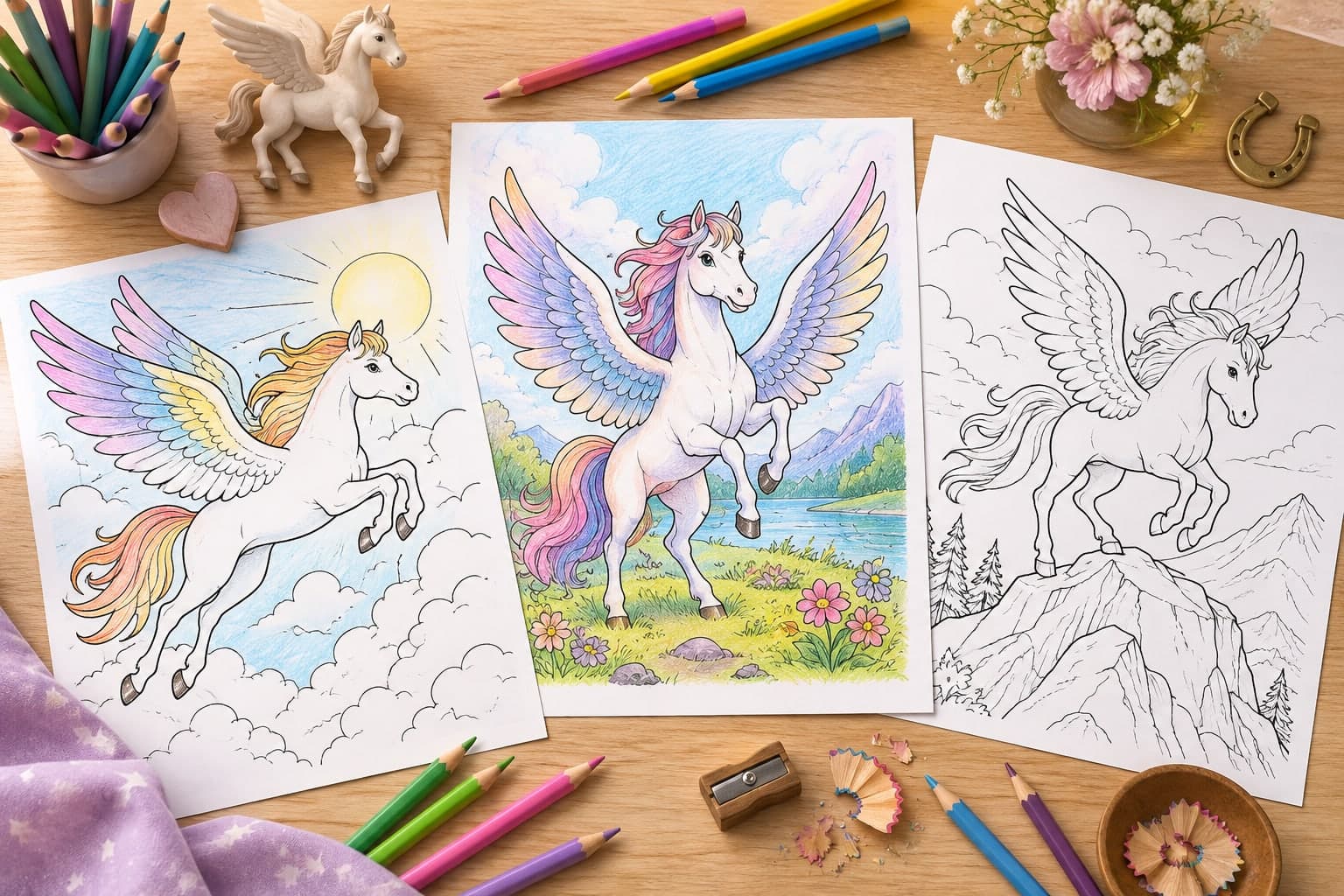 Titelbild: Pferd mit Flügeln: Ausmalbilder vom fliegenden Pferd