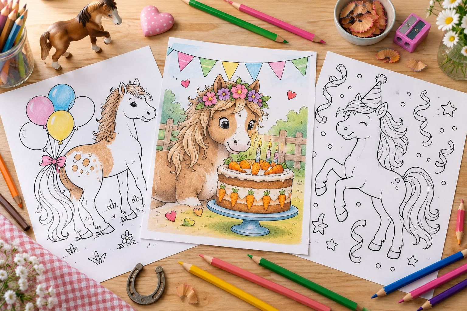 Titelbild: Pferd zum Geburtstag: Ausmalbilder für die Pferdeparty