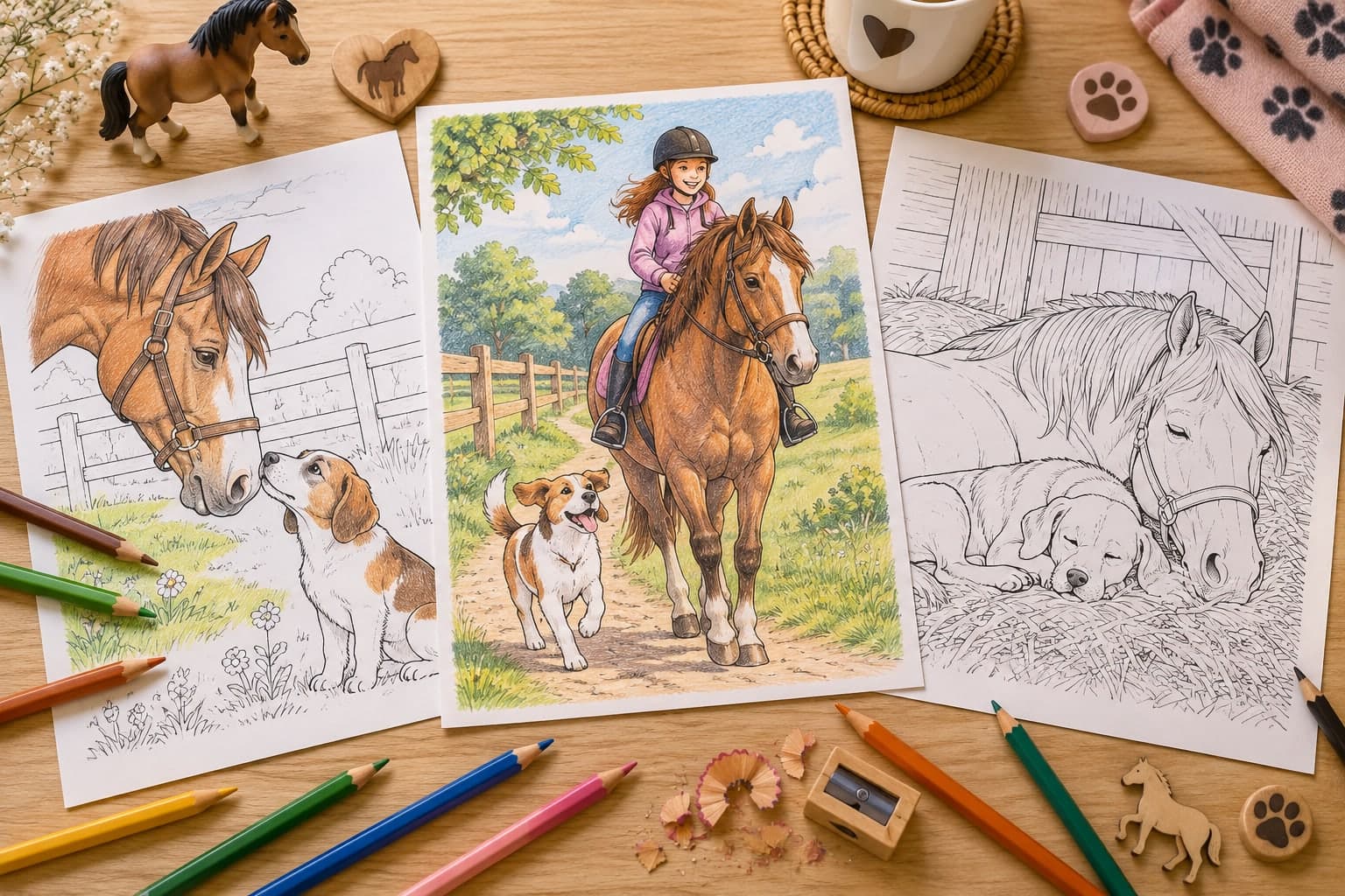 Titelbild: Pferd und Hund: Ausmalbilder von zwei Stallfreunden