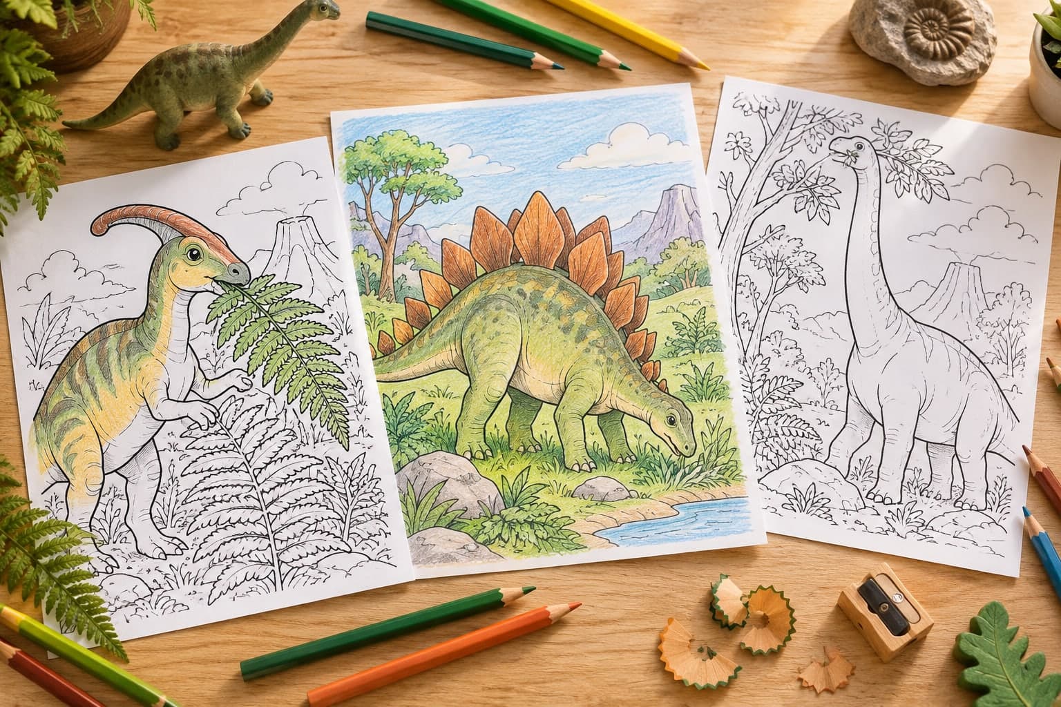Titelbild: Pflanzenfresser-Dinosaurier: Ausmalbilder mit Farn