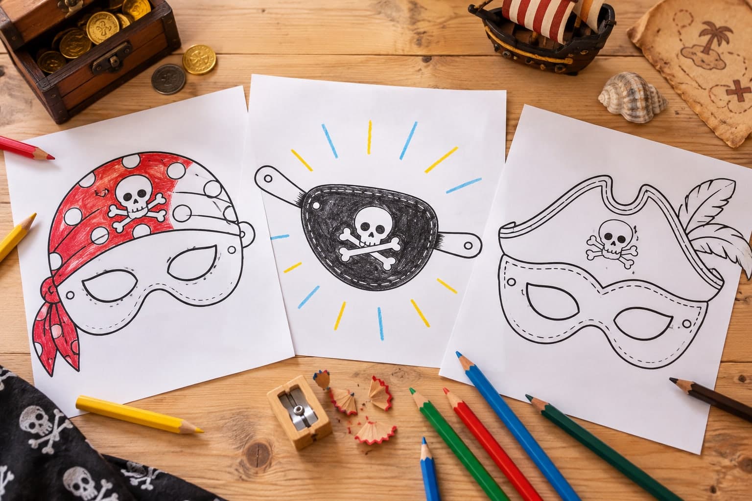 Titelbild: Piratenmaske: Vorlagen zum Ausmalen und Basteln