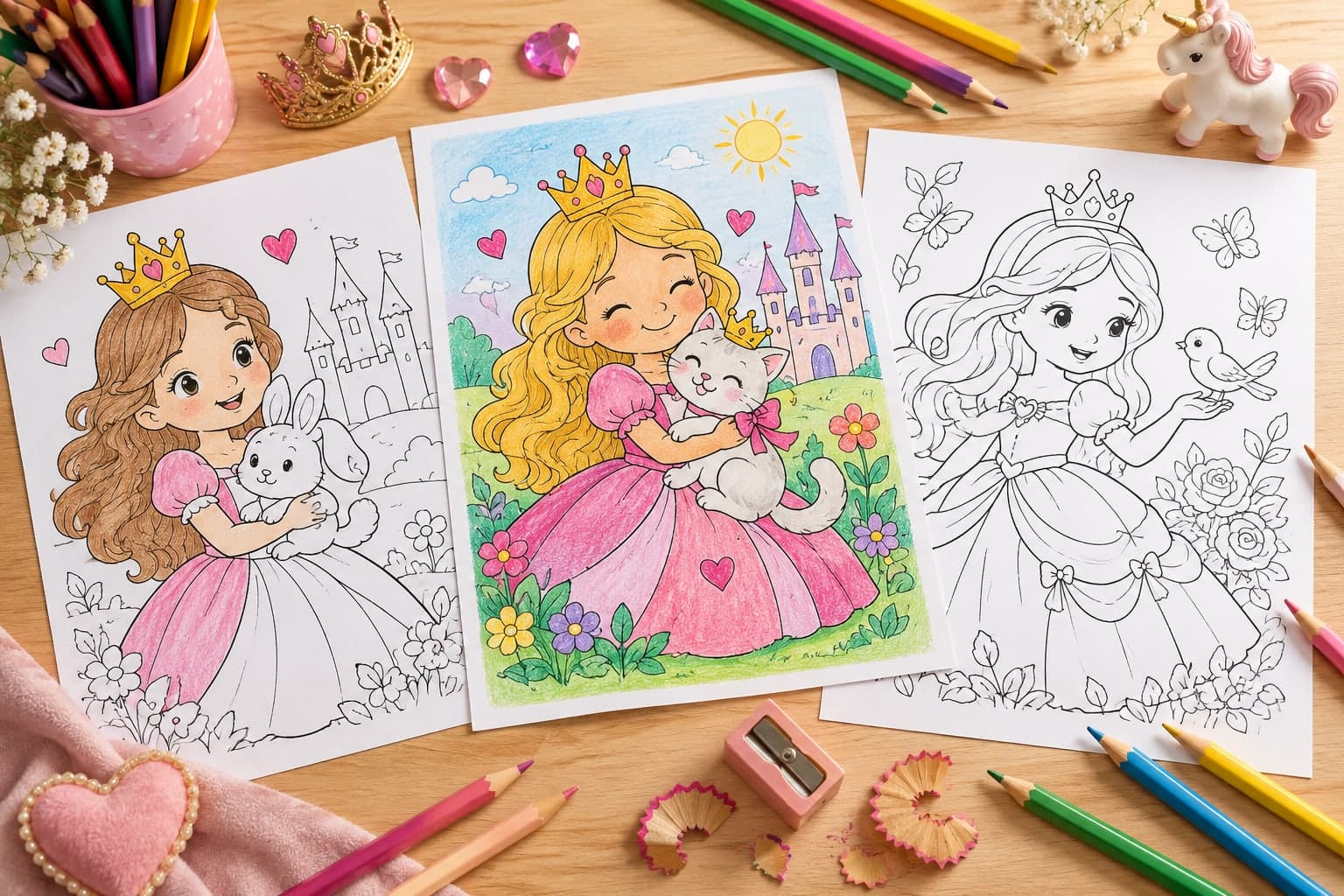 Titelbild: Prinzessin mit Krone zum Ausmalen- Kreativer Malspaß für Kinder