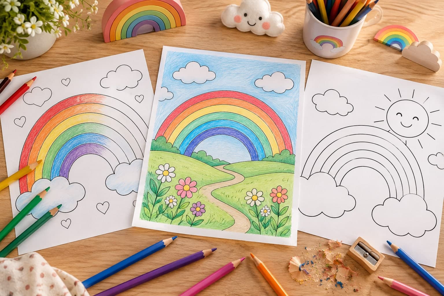 Titelbild: Regenbogen Ausmalbilder zum Ausdrucken