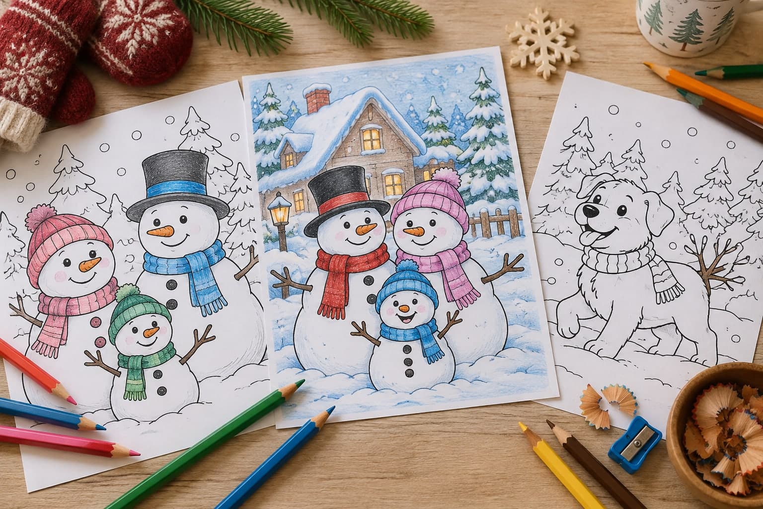 Titelbild: Schneemann-Familie: Ausmalbilder für Kita und Kleinkinder