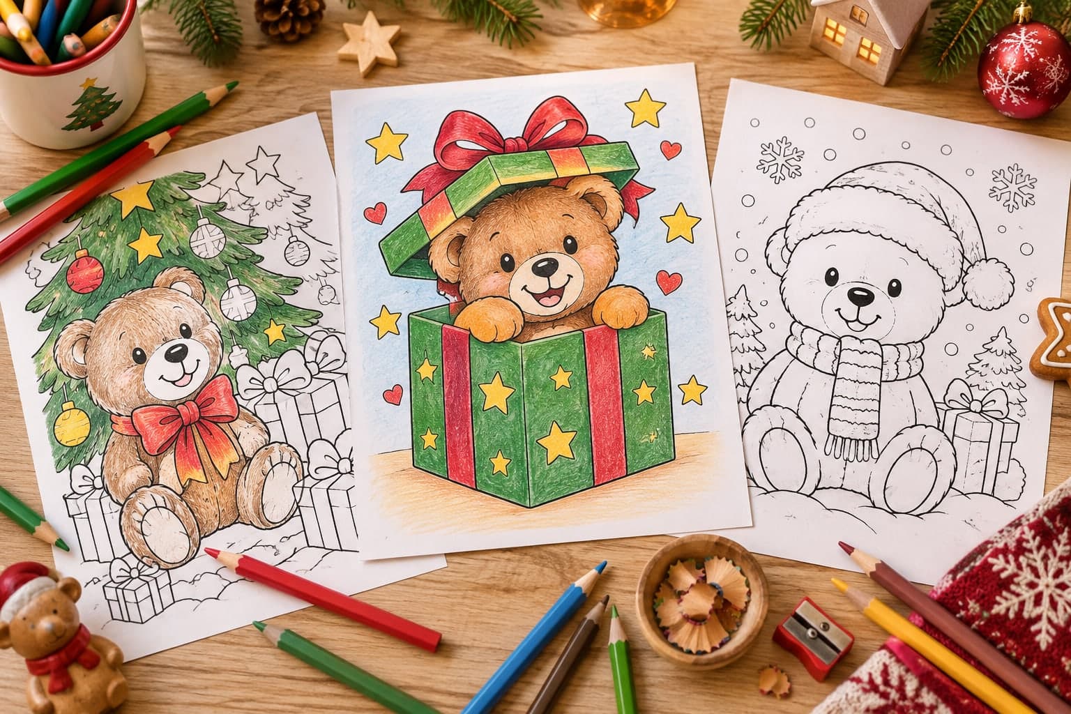 Titelbild: Weihnachtsbär und Teddy: Ausmalbilder zum Kuscheln