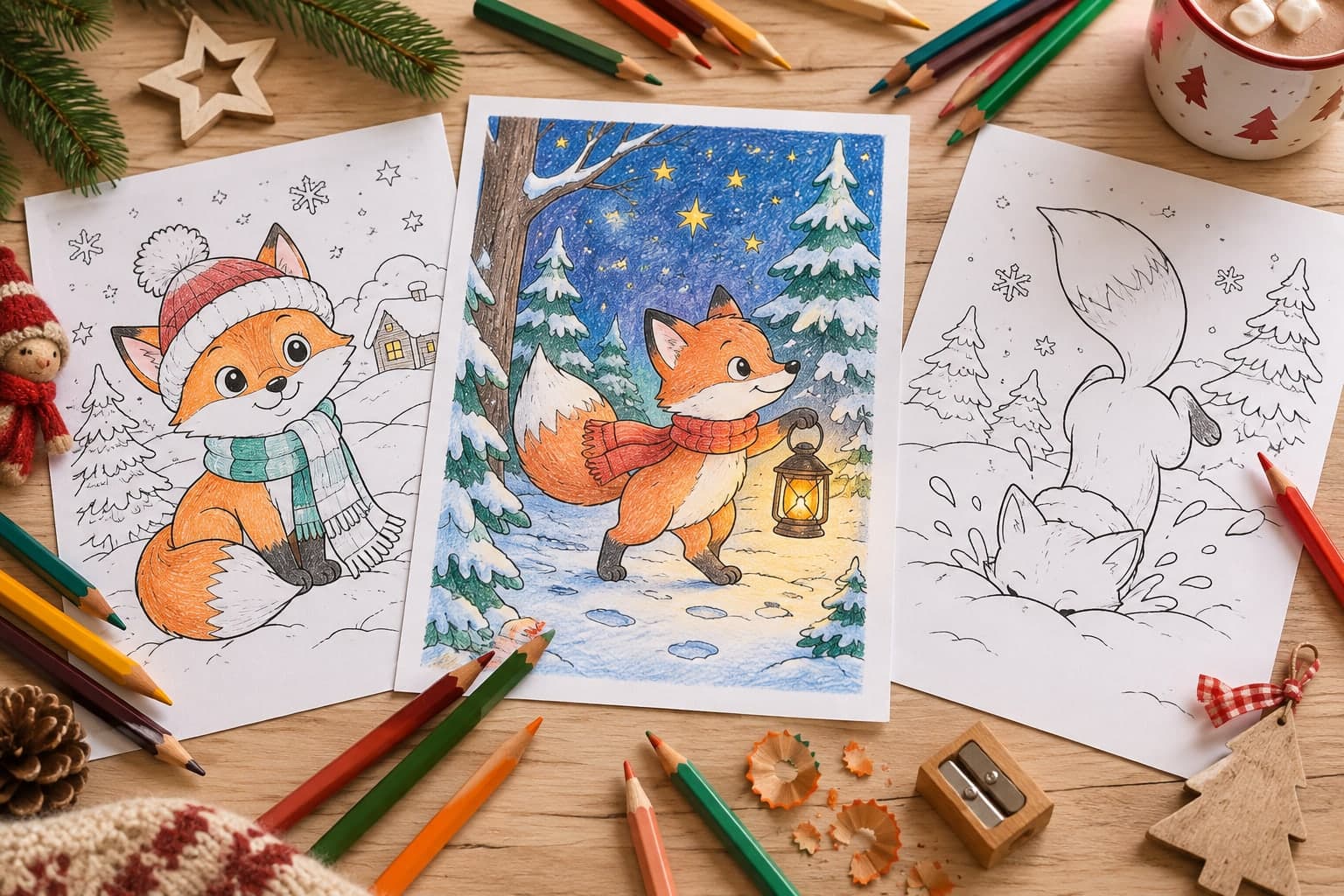 Titelbild: Fuchs an Weihnachten: Ausmalbilder aus dem Schnee