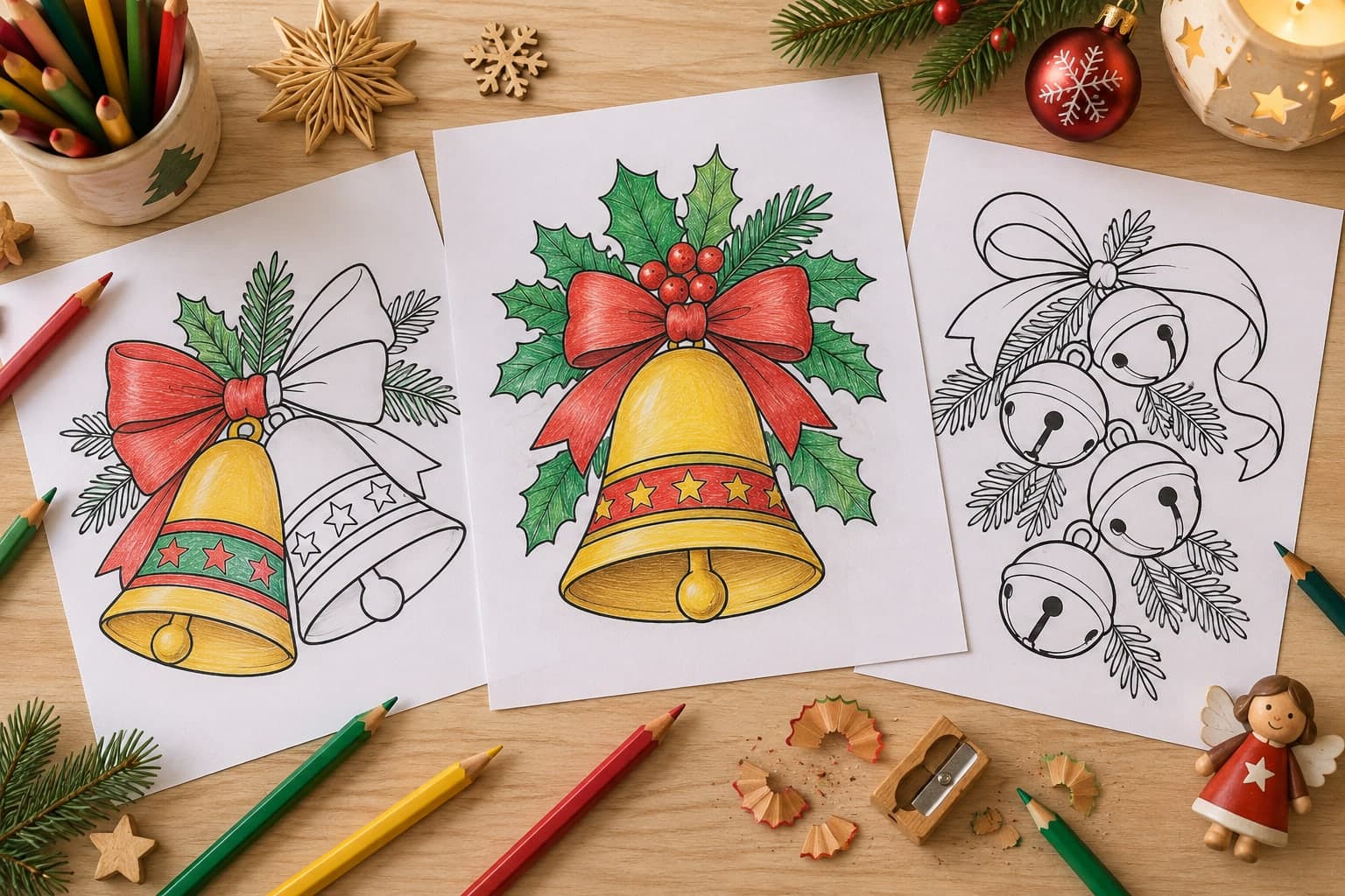 Titelbild: Weihnachtsglocken: Ausmalbilder mit Schleife