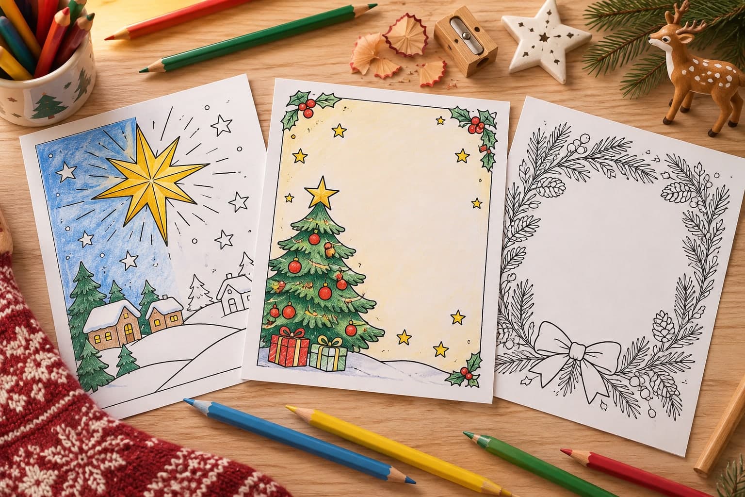 Titelbild: Weihnachtskarten zum Ausmalen und selbst Gestalten