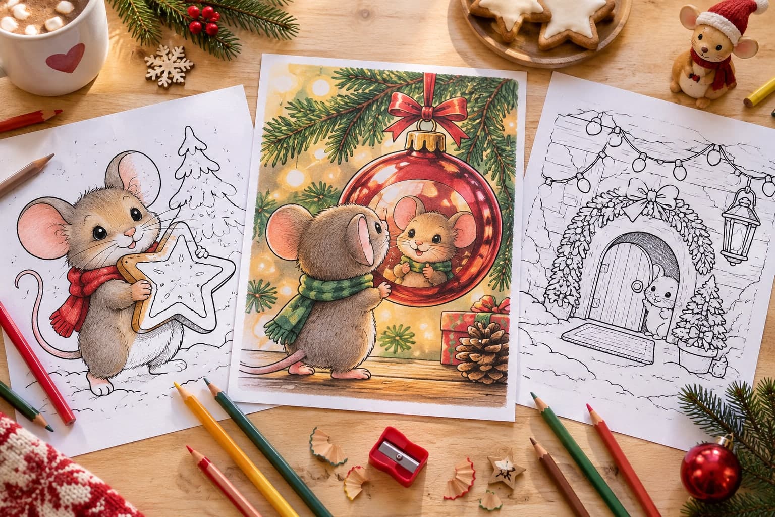 Titelbild: Weihnachtsmaus: Ausmalbilder mit Plätzchen und Kugel