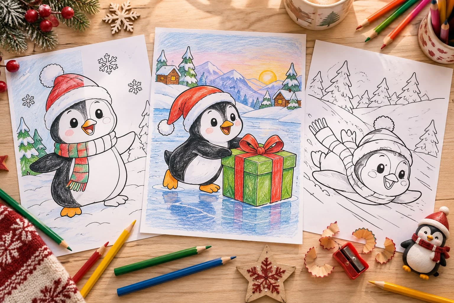 Titelbild: Weihnachtspinguin: Ausmalbilder mit Mütze und Schal