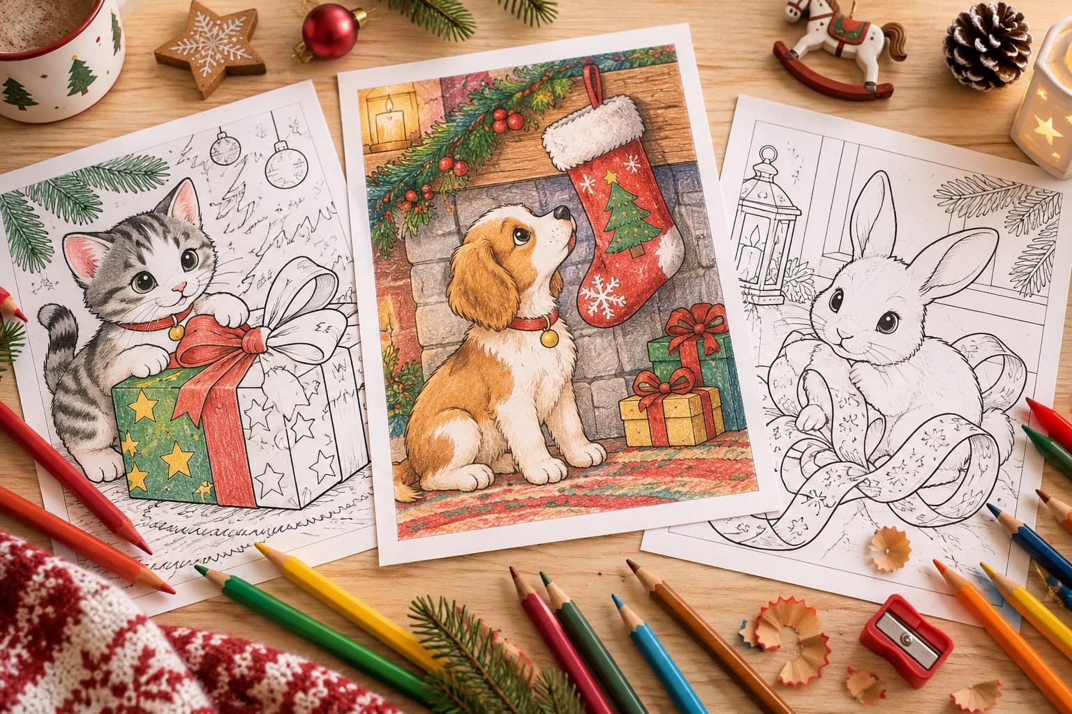 Titelbild: Weihnachtstiere Ausmalbilder mit kleinen Festideen