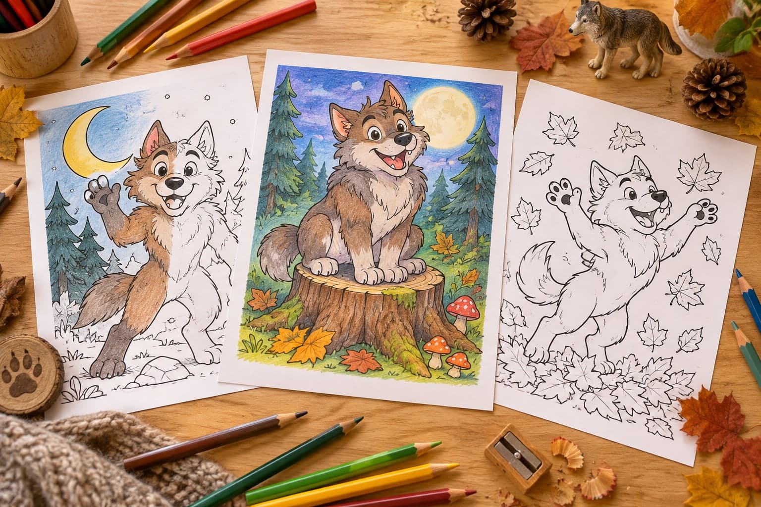 Titelbild: Werwolf Ausmalbilder für eine freundliche Mondnacht