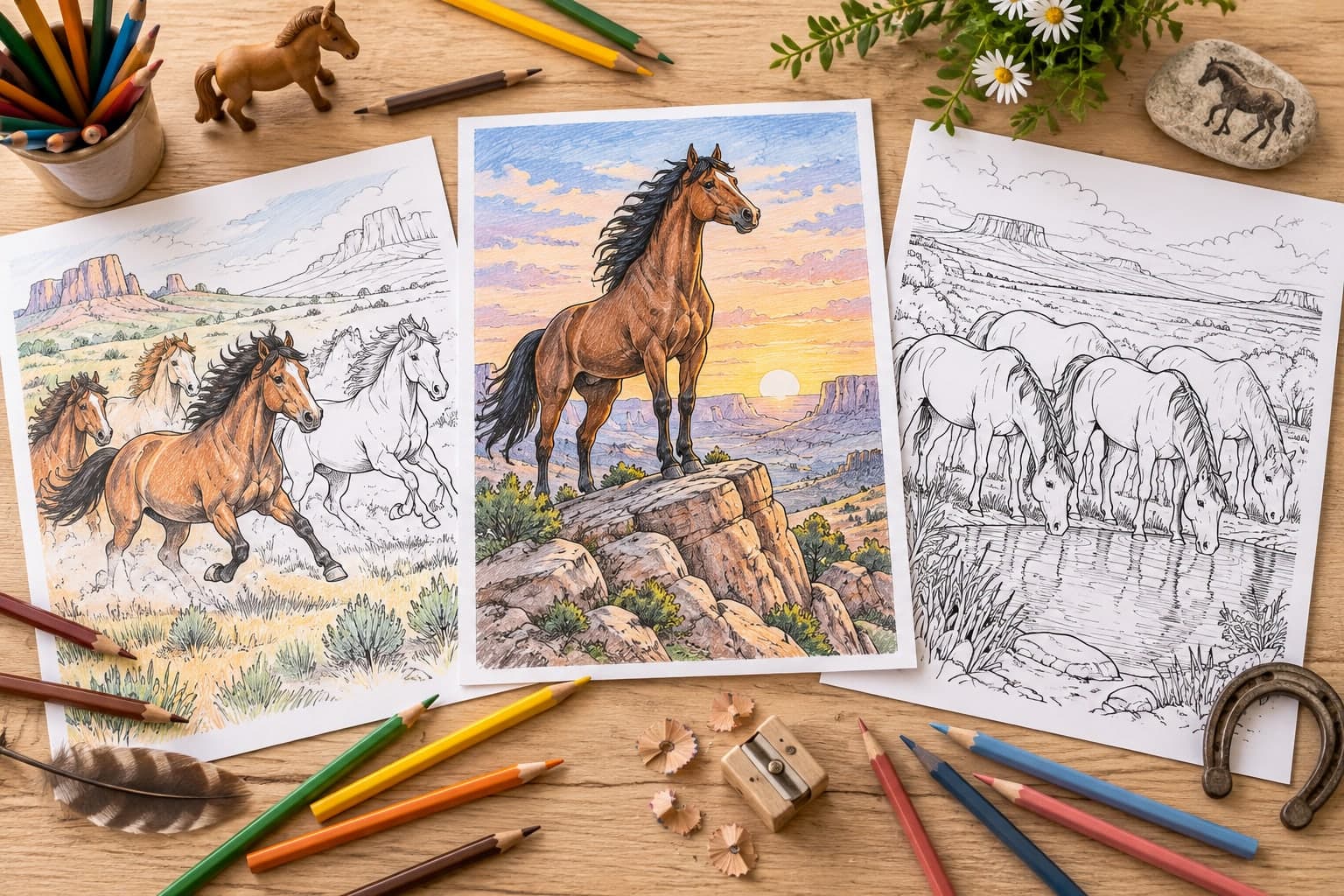 Titelbild: Wildpferde: Ausmalbilder mit Herde und Mustangs