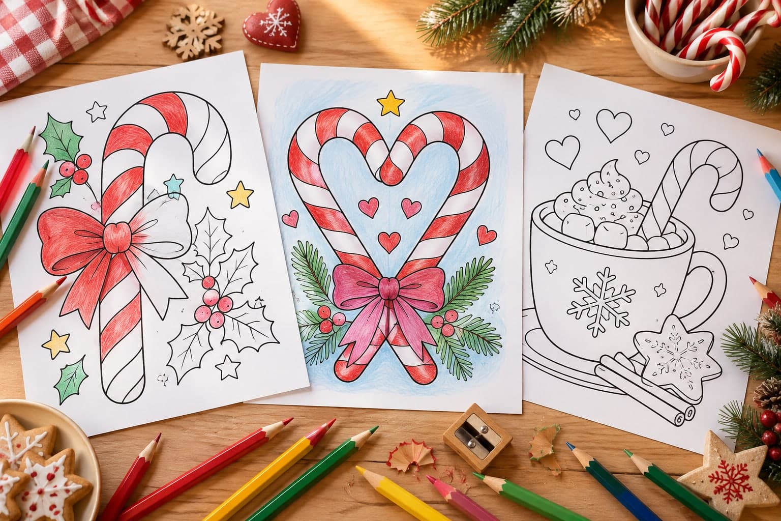 Titelbild: Zuckerstange: Ausmalbilder mit Streifen und Schleife