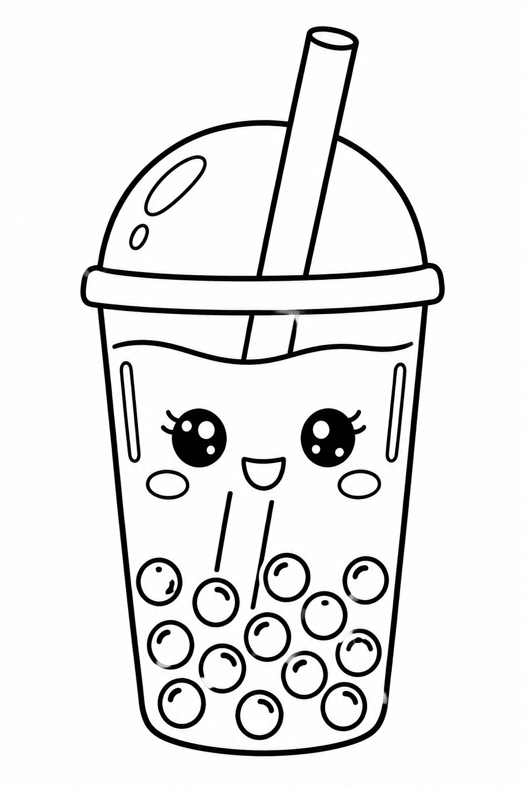 Großer Bubble-Tea-Becher mit Strohhalm und Tapioka-Perlen – Bubble Tea Ausmalbilder Ausmalbild