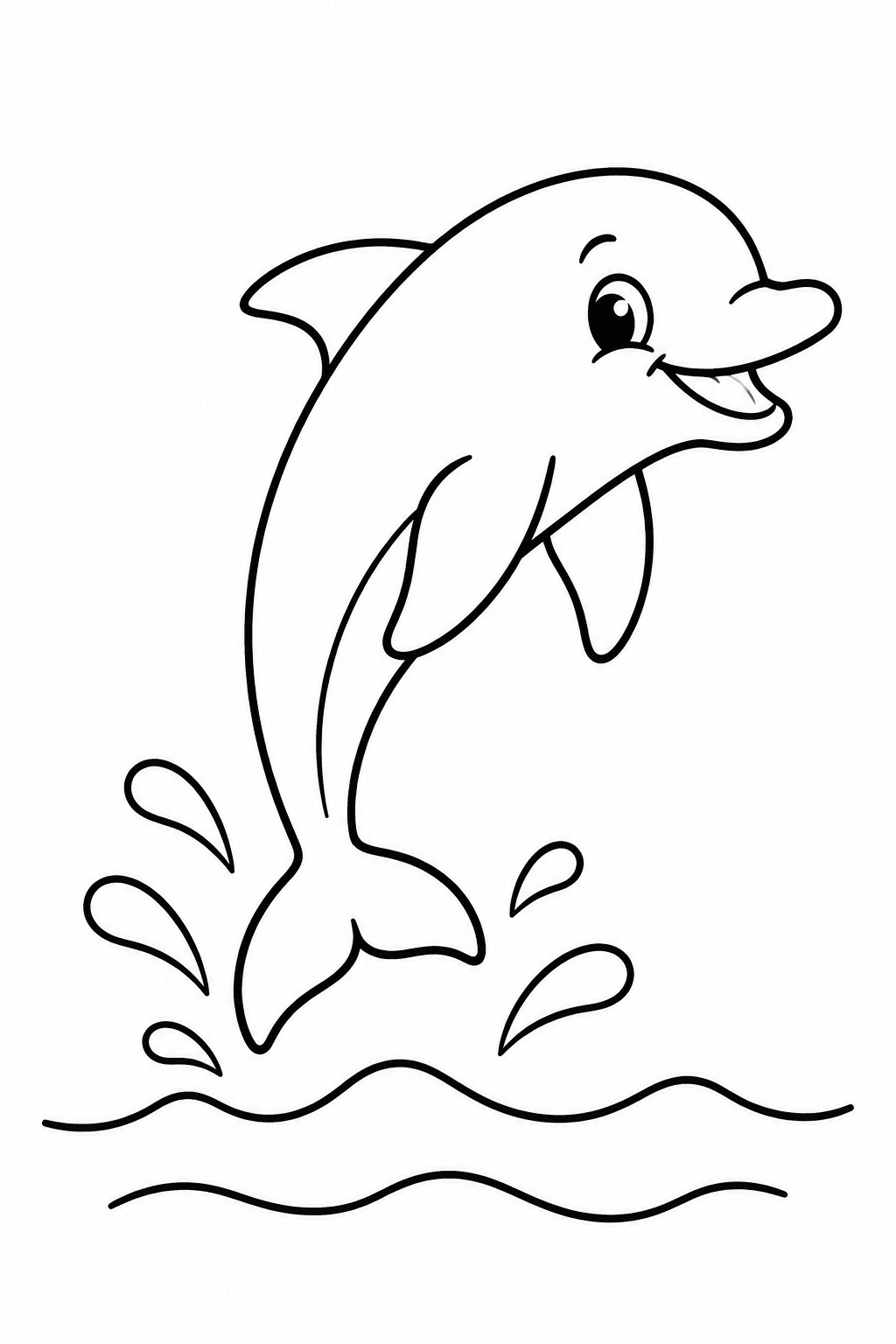 Delfin Ausmalbild: Delfin springt mit geschwungener Bewegung aus dem Wasser