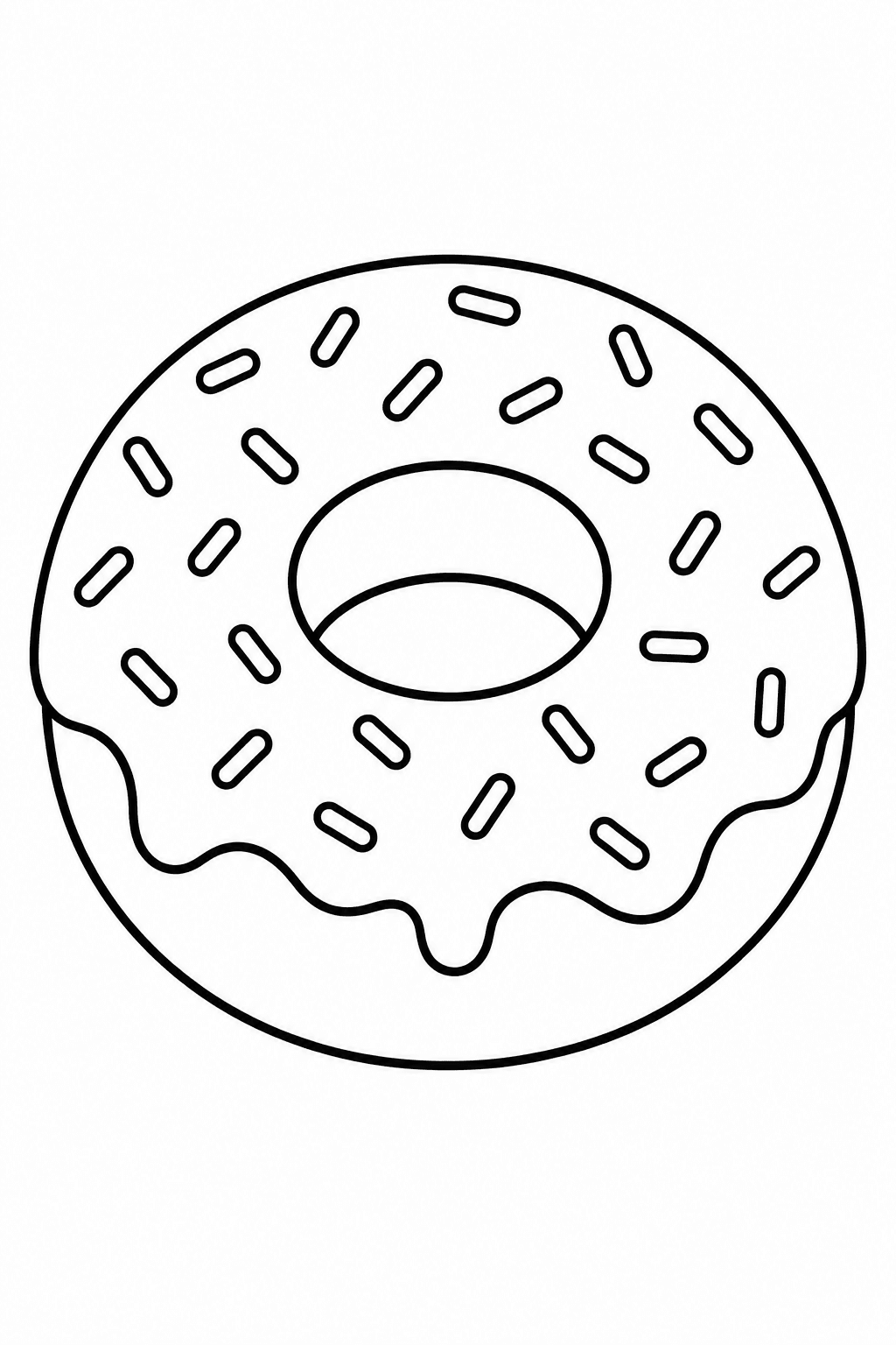 Großer Donut mit einfacher Glasur und Streuseln – Donut Ausmalbilder Ausmalbild