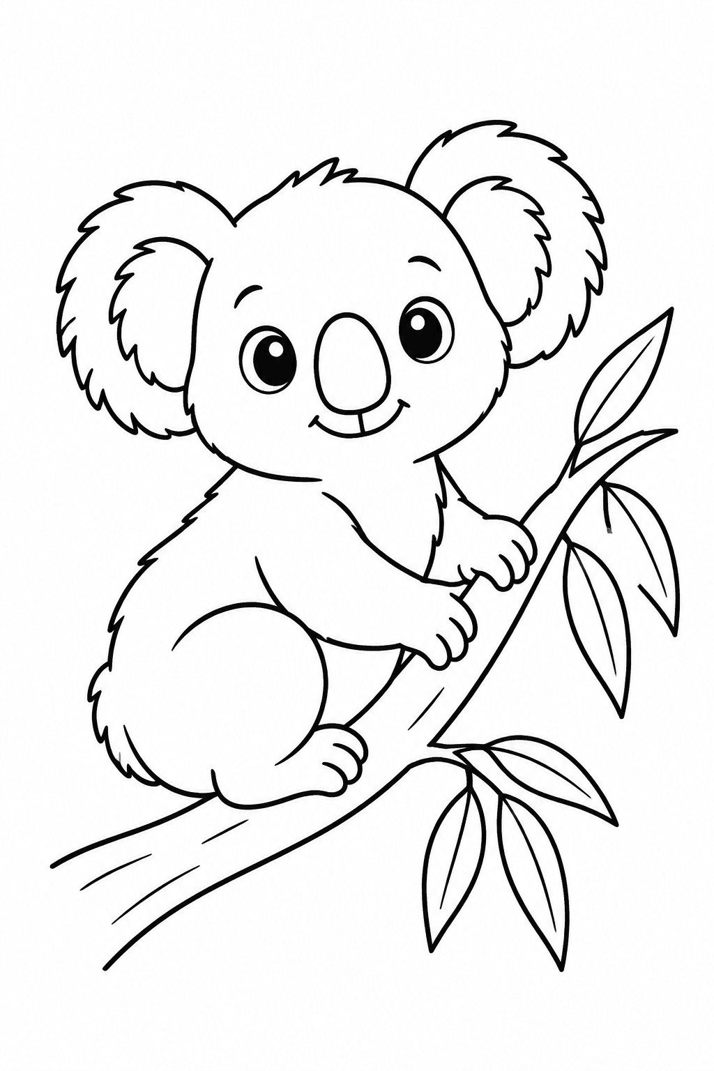 Koala sitzt auf einem Eukalyptusast – Koala Ausmalbilder Ausmalbild