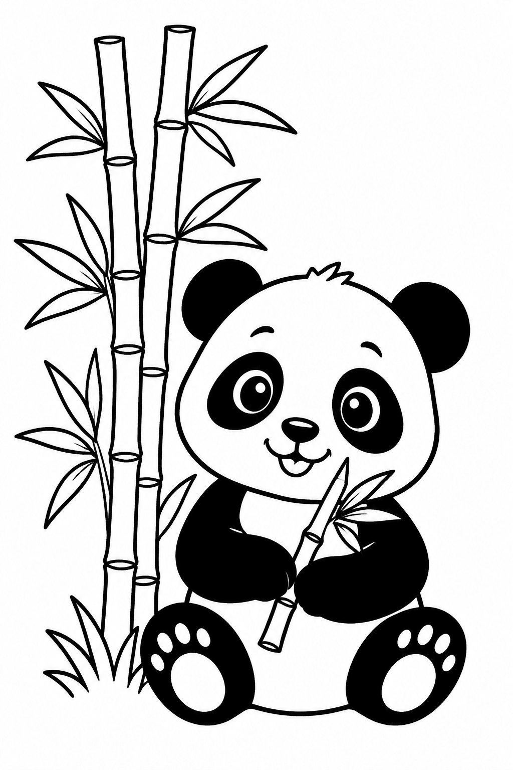Panda sitzt neben hohen Bambusstangen – Panda Ausmalbilder Ausmalbild