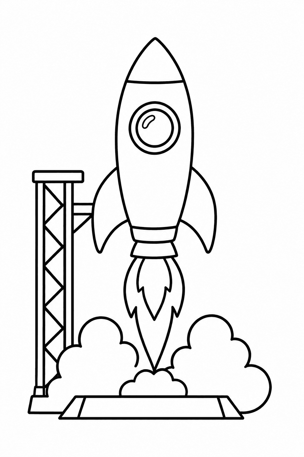 Rakete Ausmalbild: Raumrakete startet von einer Startrampe
