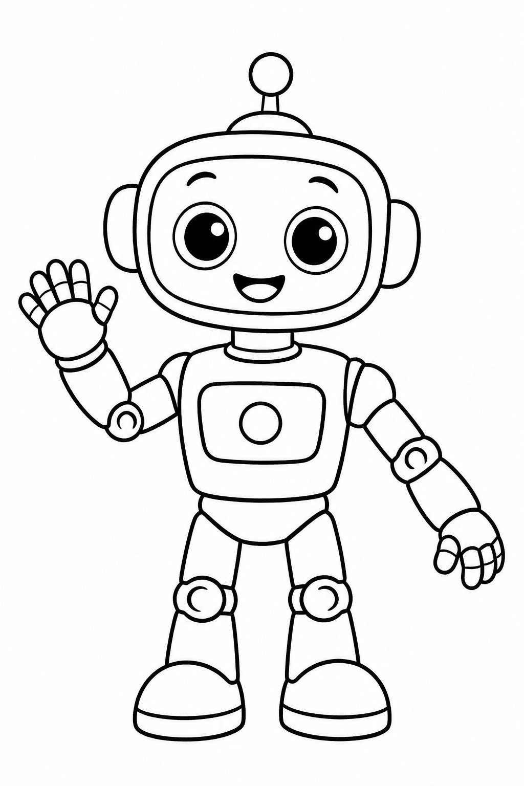 Freundlicher Roboter mit runden Augen und beweglichen Armen – Roboter Ausmalbilder Ausmalbild