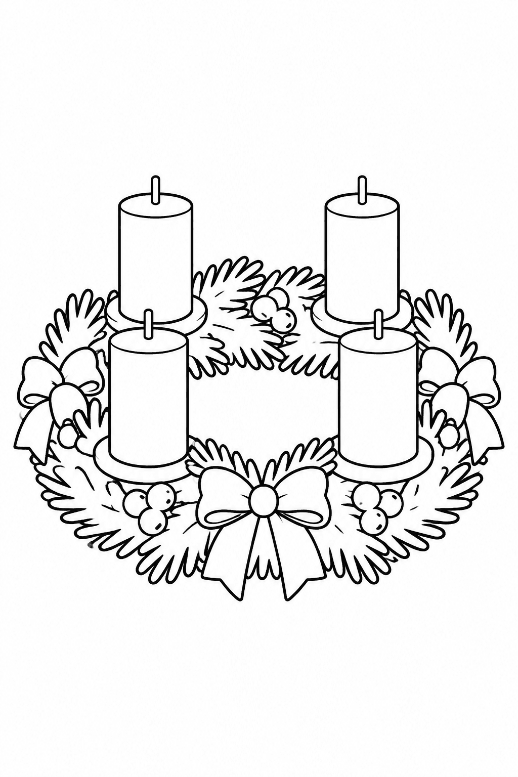 Schlichter Adventskranz mit vier Kerzen als Ausmalbild