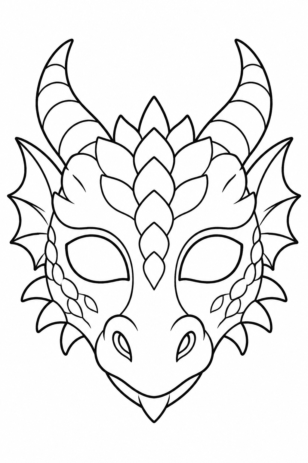 Drachenmaske mit zwei Hörnern als Ausmalbild