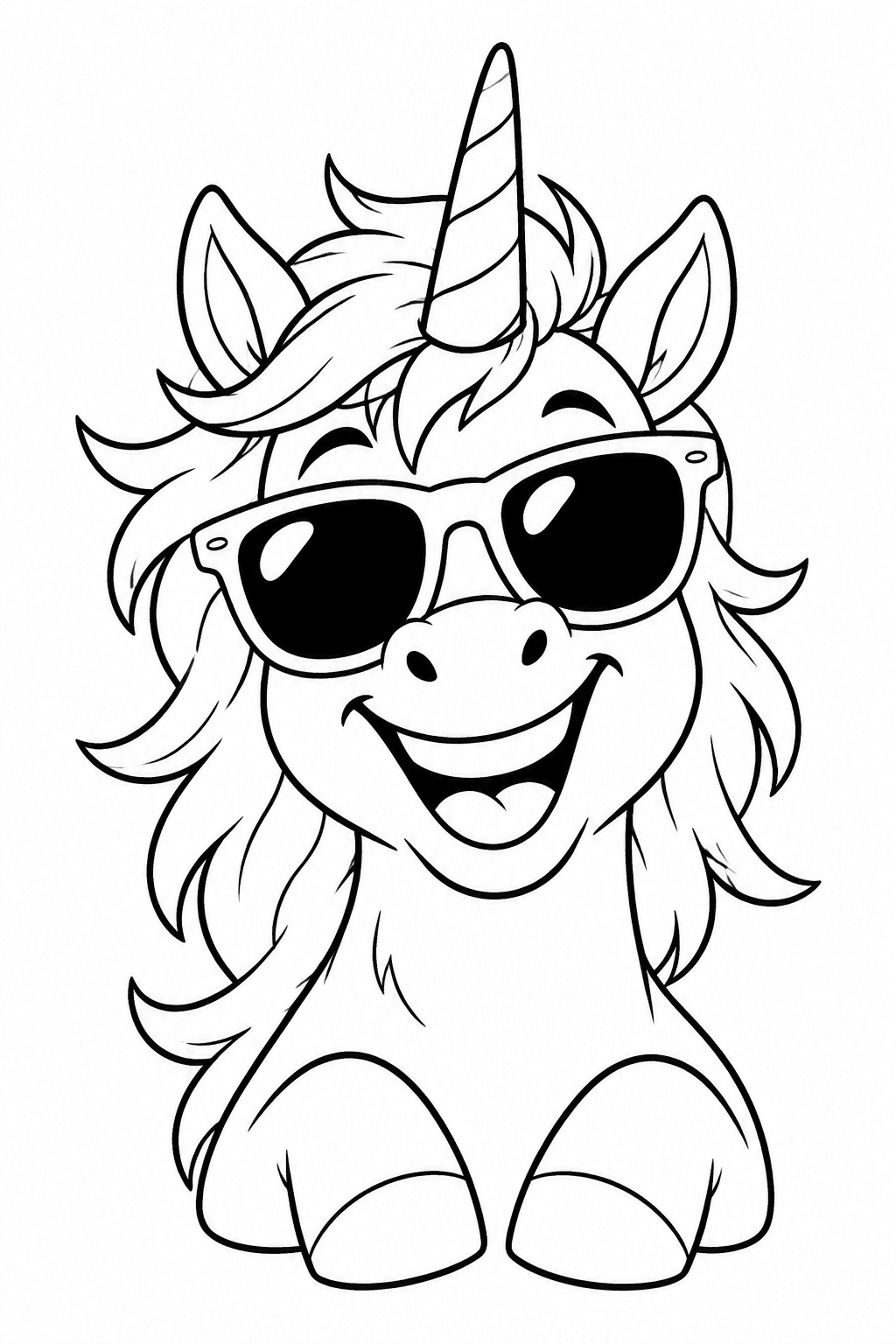 Cooles Einhorn mit Sonnenbrille als Ausmalbild