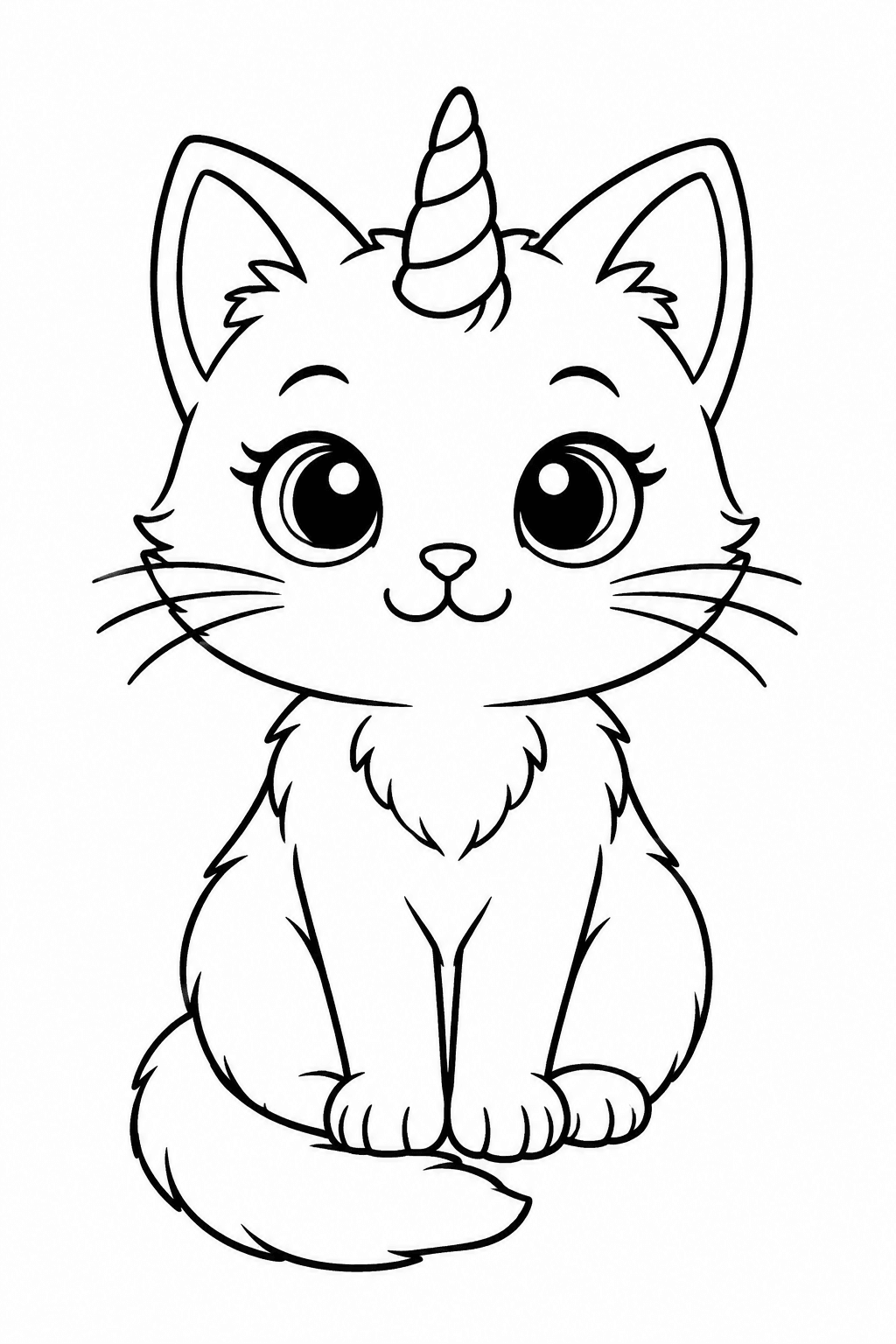 Sitzende Katze mit Einhorn-Horn als Ausmalbild