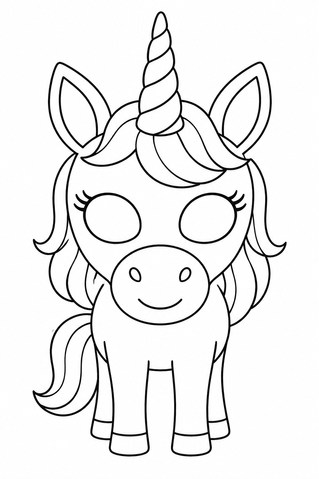 Einfache Einhornmaske mit Horn und Ohren als Ausmalbild