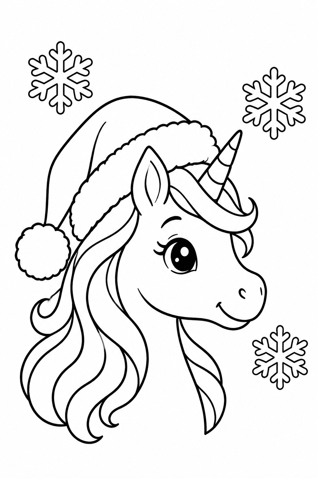 Einhorn mit Weihnachtsmütze als Ausmalbild