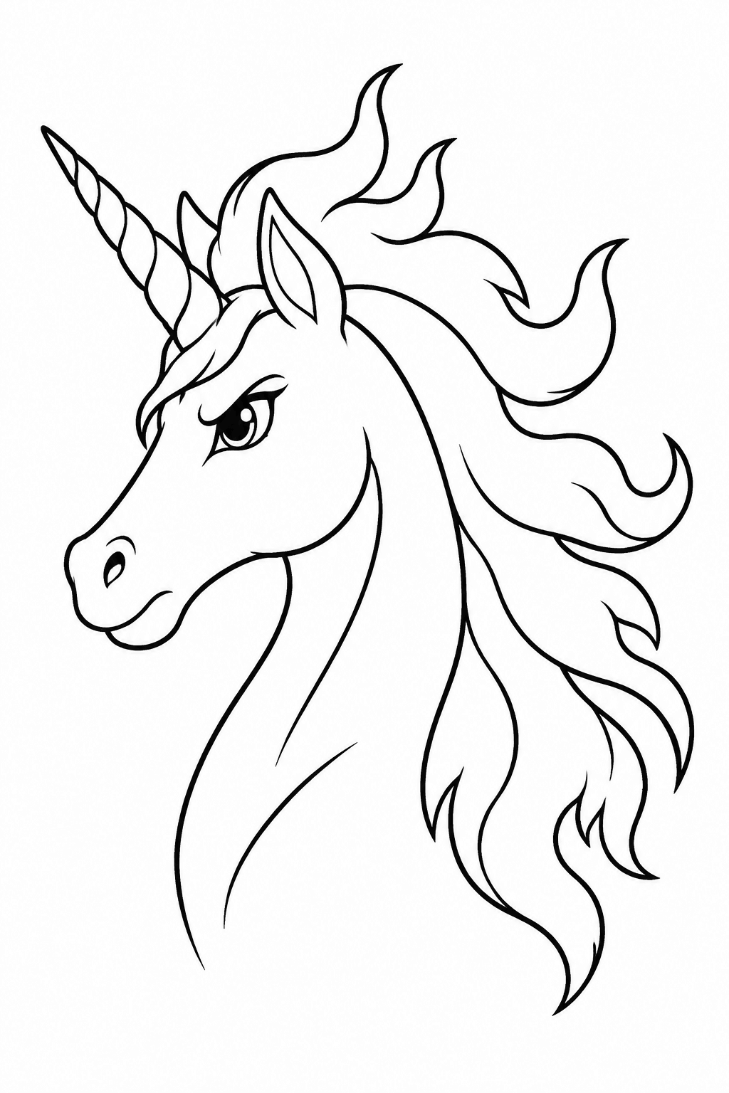 Feuer-Einhorn mit Flammenmähne als Ausmalbild
