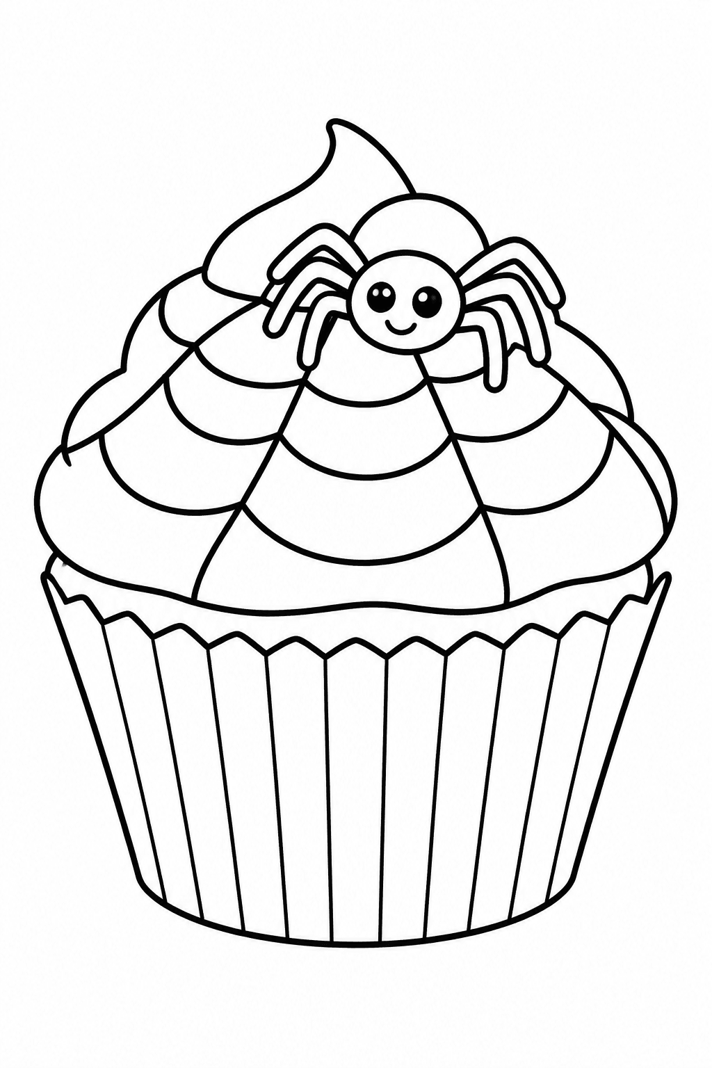 Cupcake mit Spinnennetz aus Zuckerguss als Ausmalbild