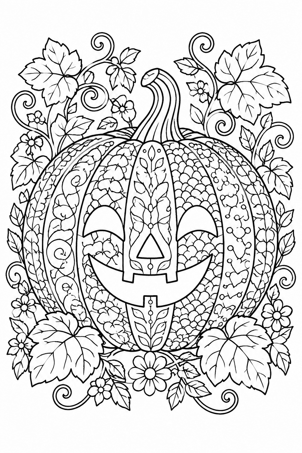 Kürbis mit Ornamenten und Ranken als Ausmalbild