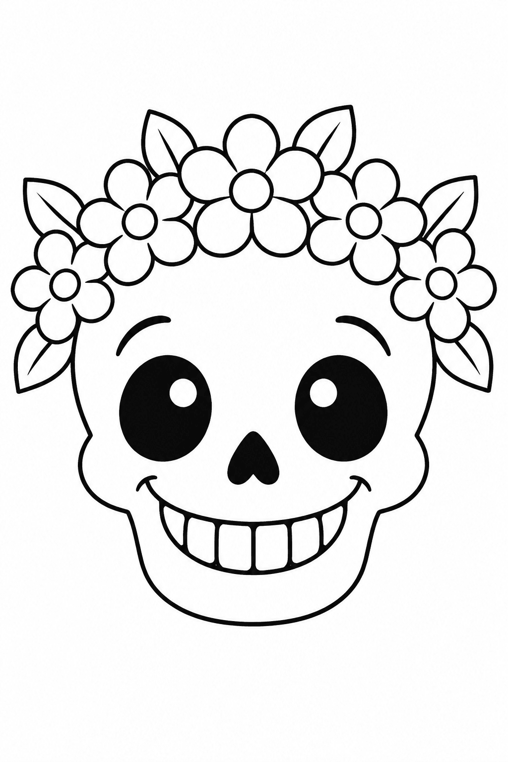 Totenkopf mit Blumenkranz als Ausmalbild
