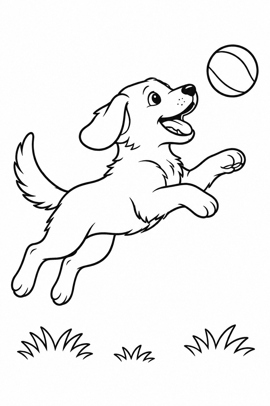 Hund springt nach dem Ball als Ausmalbild