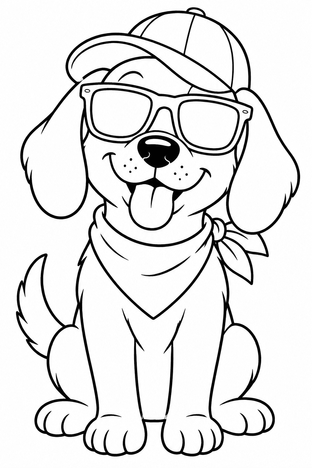Hundekopf mit großer Sonnenbrille als Ausmalbild