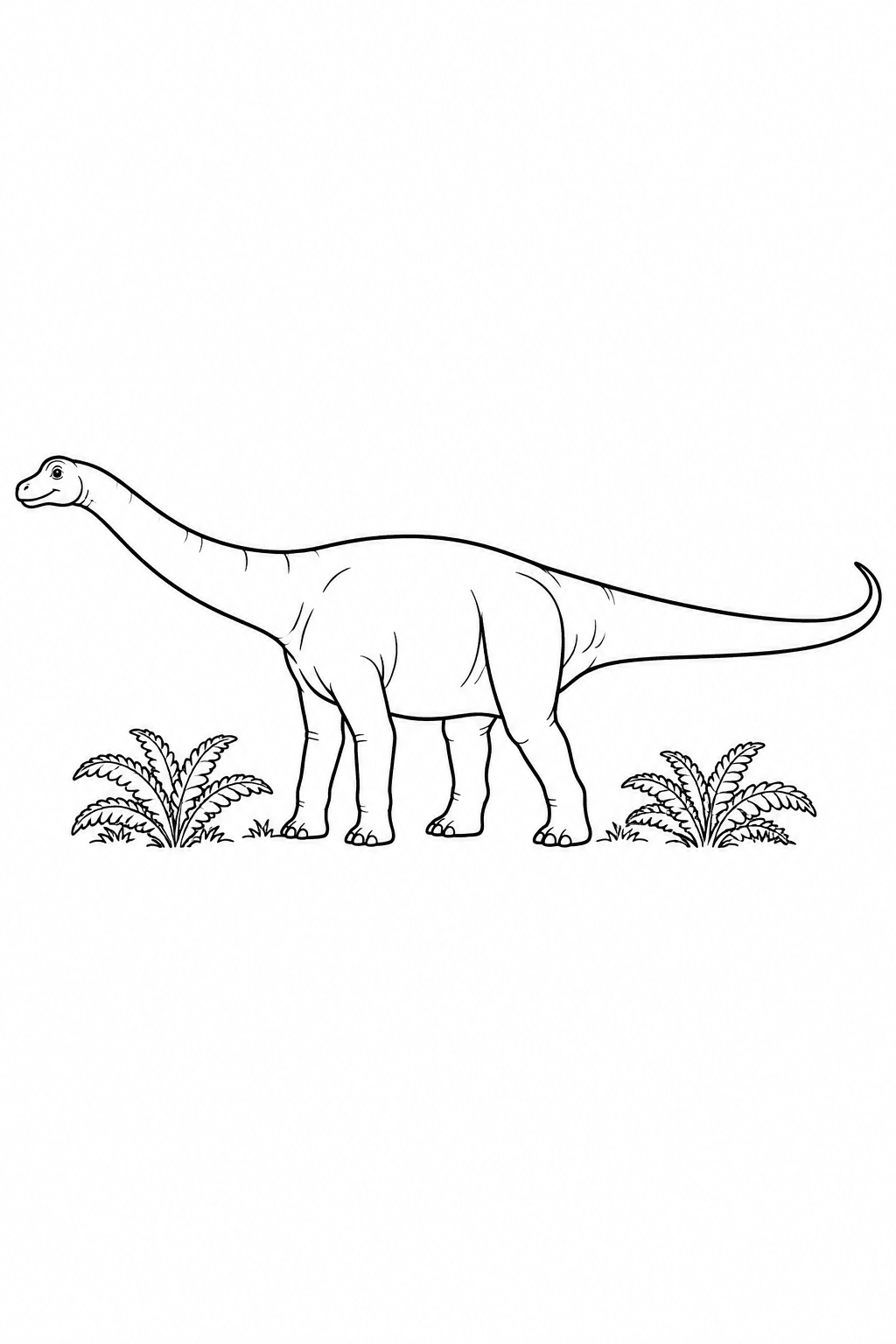 Langhals-Dinosaurier von der Seite mit langem Schwanz als Ausmalbild