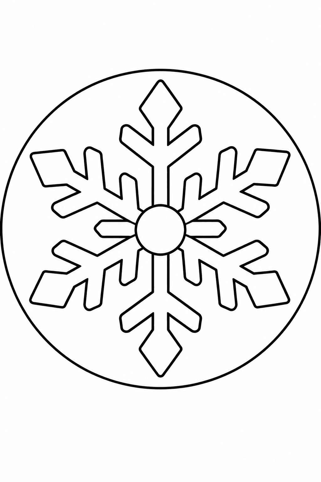 Mandala mit einem großen sechsarmigen Schneestern als Ausmalbild