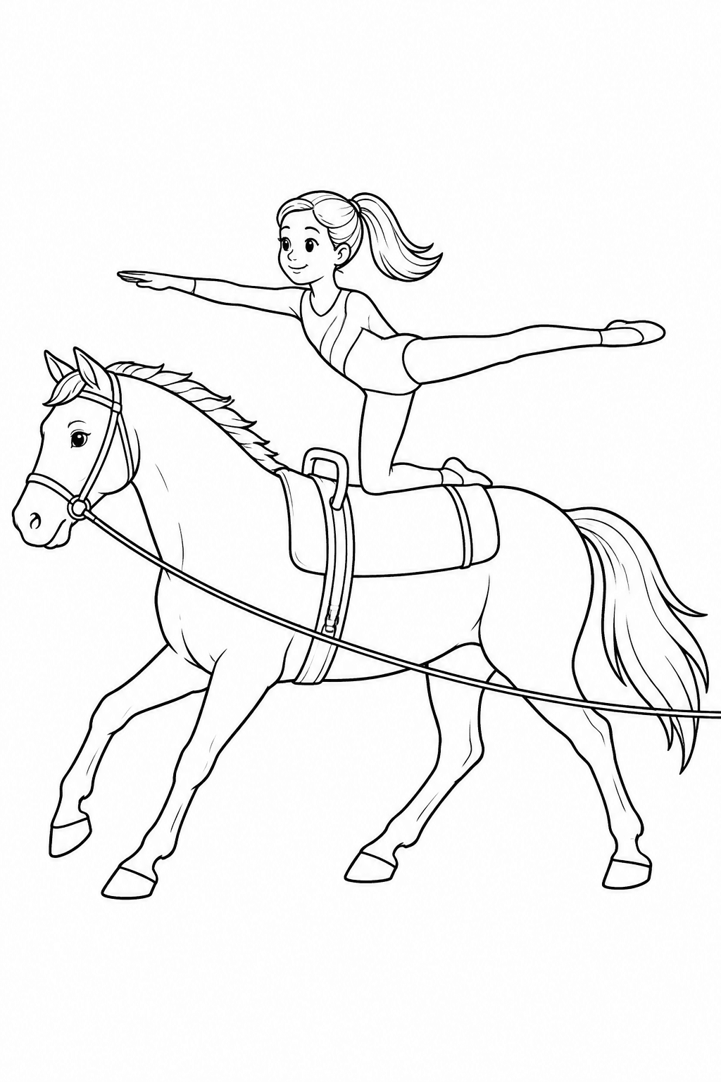 Kind turnt die Fahne auf dem Pferd als Ausmalbild