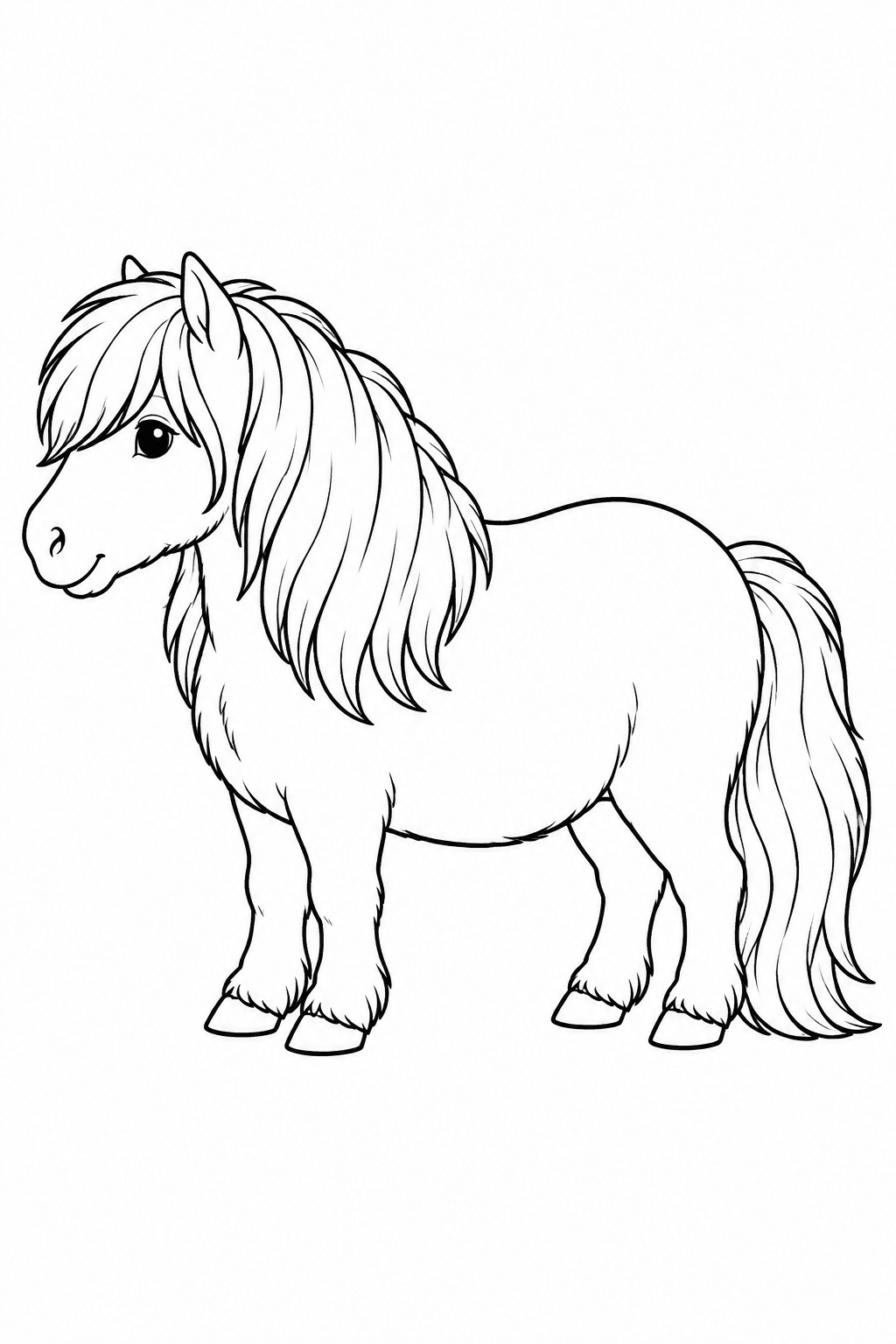 Shetlandpony mit Wuschelmähne als Ausmalbild