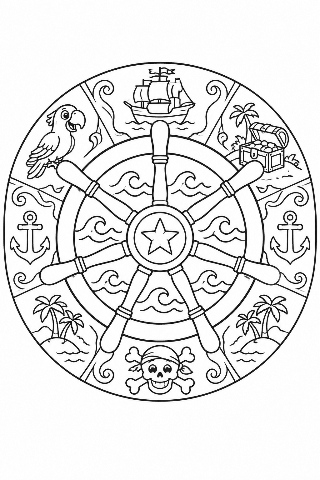 Steuerrad-Mandala als Ausmalbild