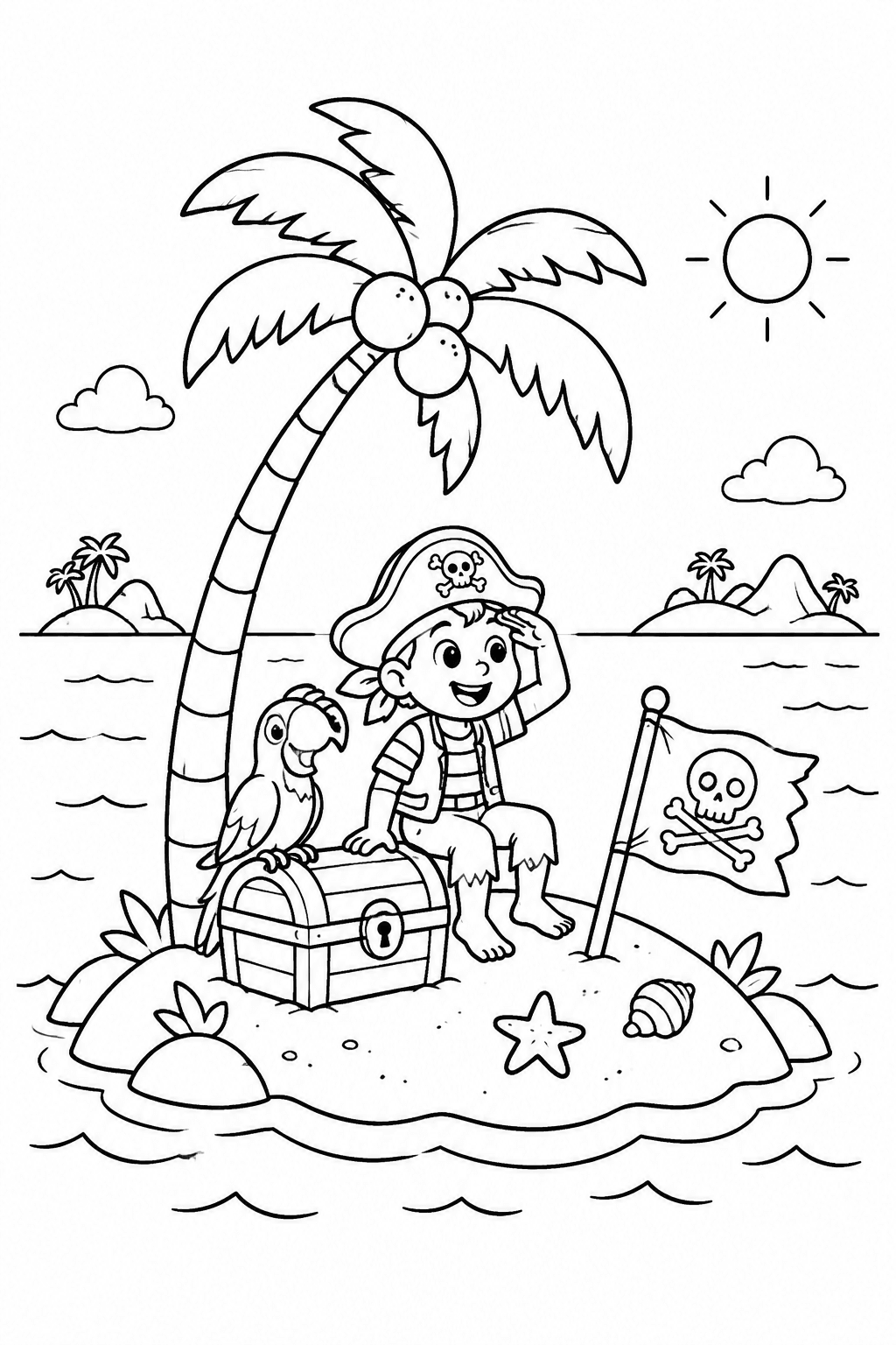 Kleine Insel mit einer Palme als Ausmalbild