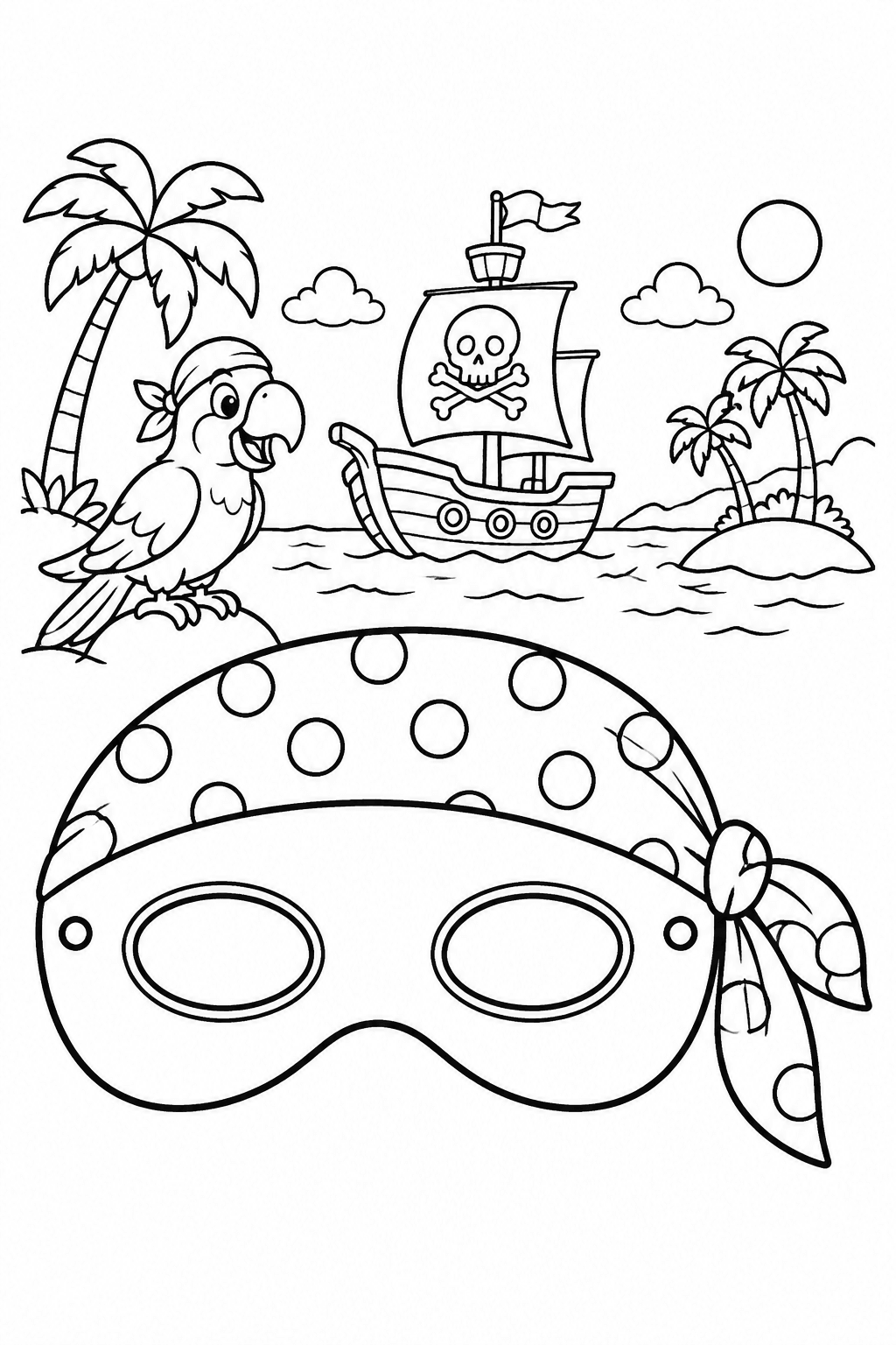 Piratenmaske mit Kopftuch als Ausmalbild