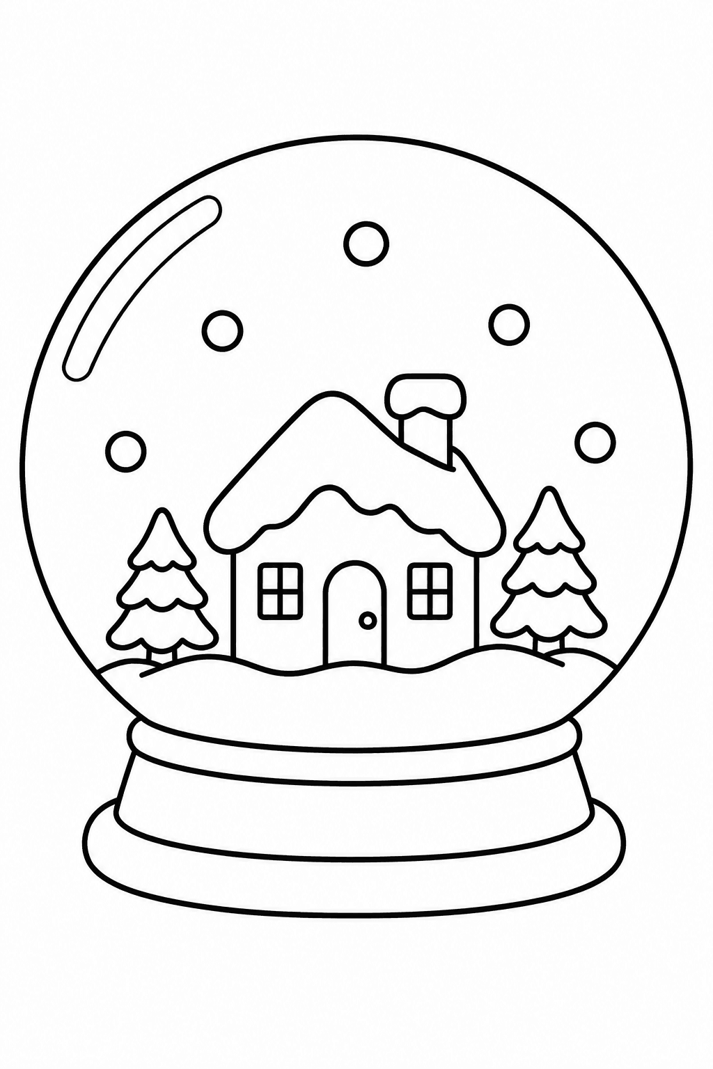 Schneekugel mit kleinem Haus im Schnee als Ausmalbild