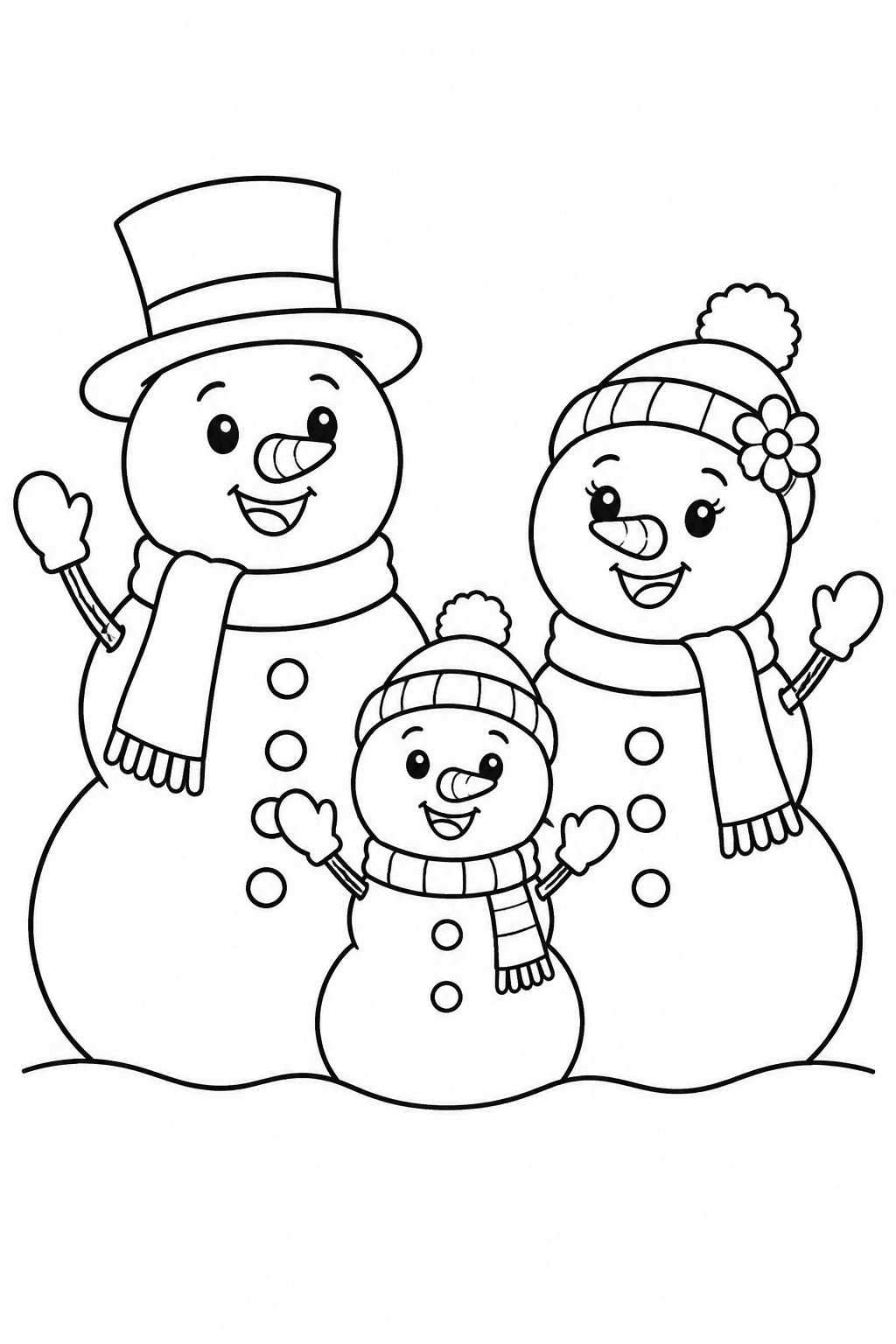 Mama, Papa und Kind aus Schnee als Ausmalbild