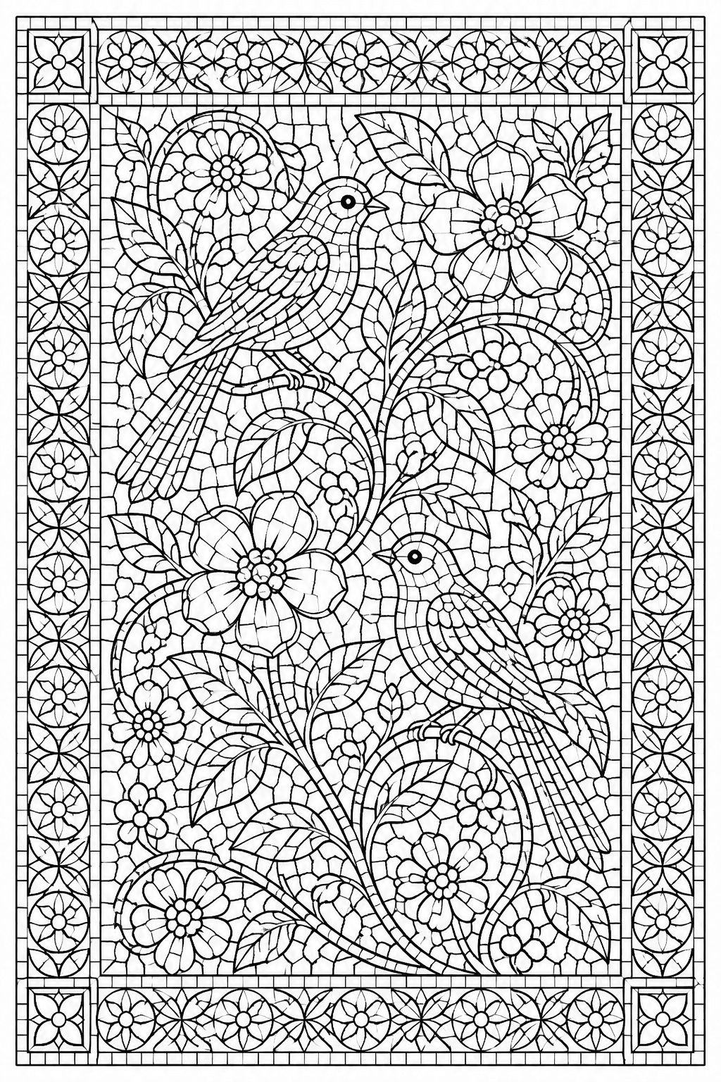 Mosaik mit Blütenranke als Ausmalbild