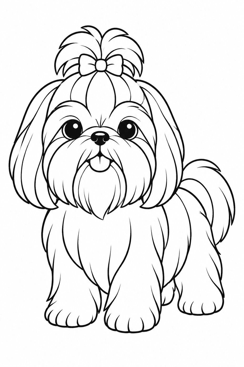Shih Tzu mit Zöpfchen im Porträt als Ausmalbild