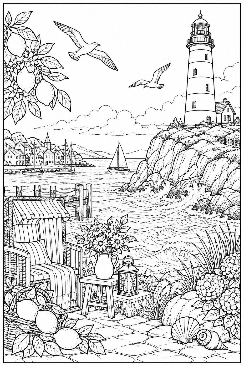 Leuchtturm auf den Klippen als Ausmalbild